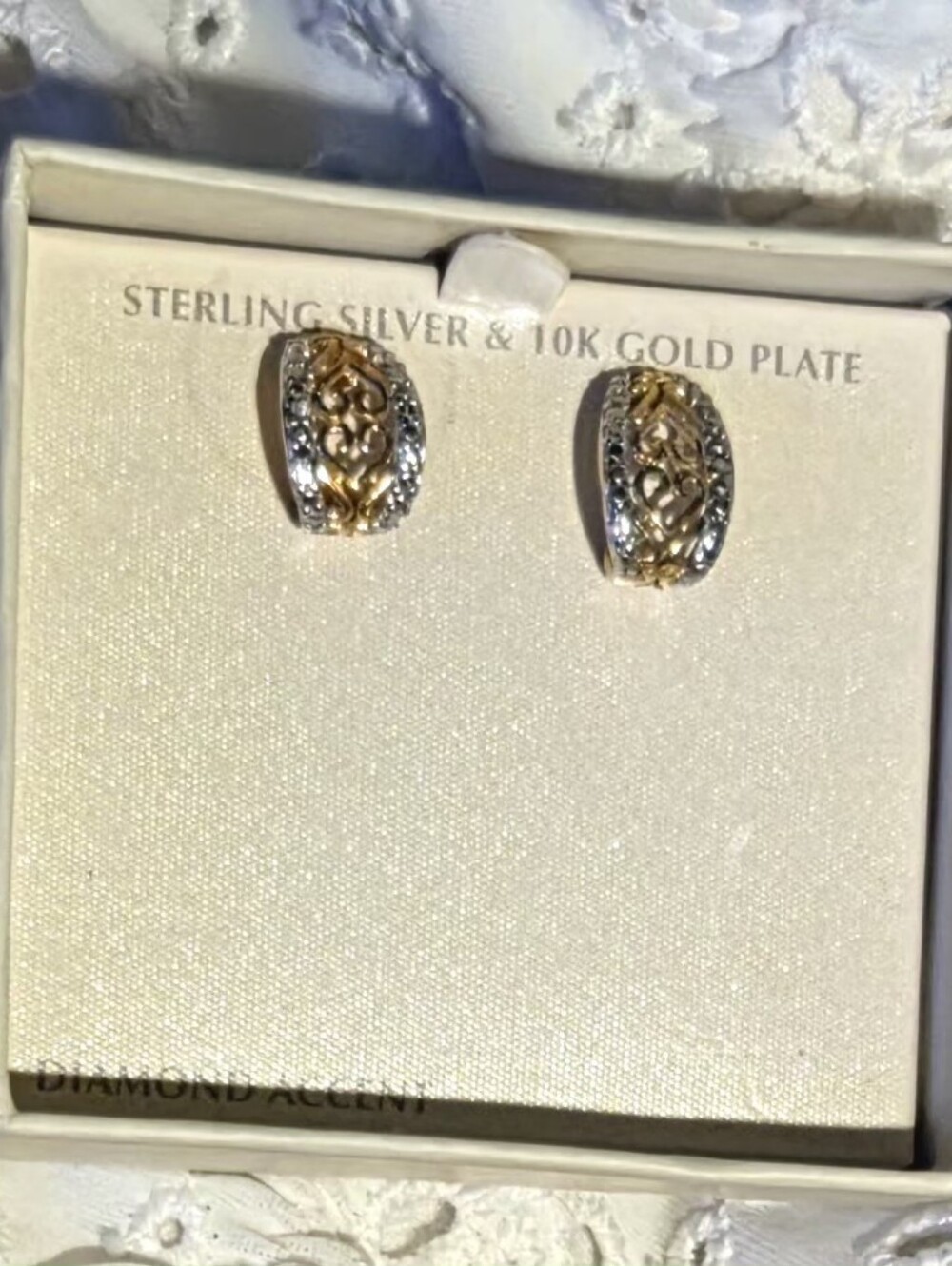 Sterling Silver/ 10K Gold Plated Diamond Accent Round Huggie Earrings